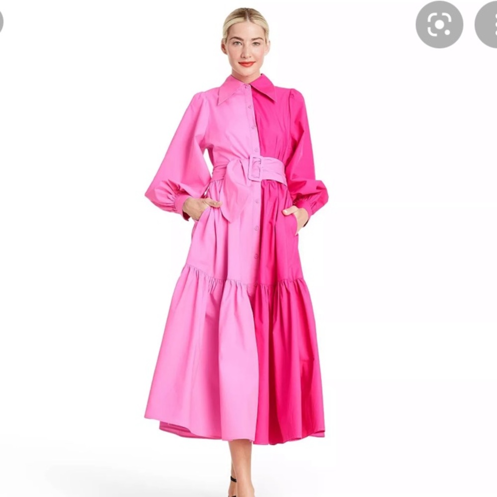 Long Sleeve Two-Tone Shirtdress